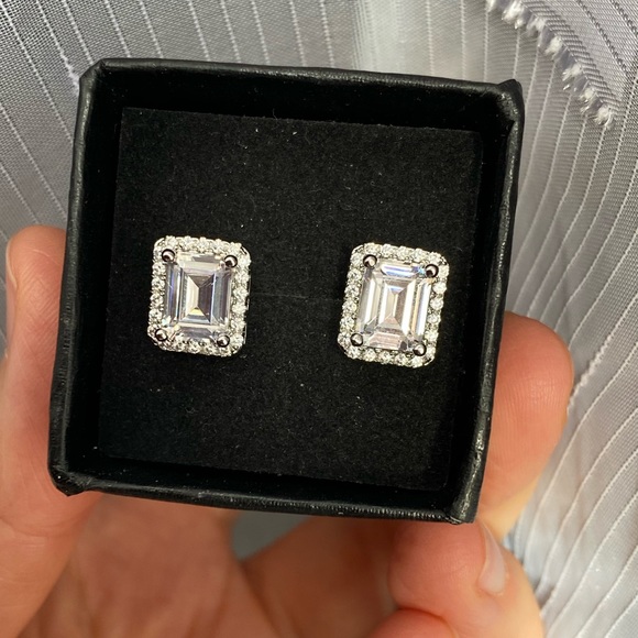 925 sterling silver rectangle cut zirconia earring - Picture 5 of 6